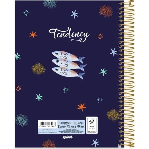 Caderno Universitário, Capa Dura, 10 x 1, 160 Folhas, Sardinhas, 2765973, Spiral Ten - PT 1 UN