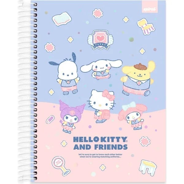 Caderno Universitário Capa Dura, 10 x 1, 160 Folhas, Hello Kitty e Amigos, 2767915, Spiral Hka - PT 1 UN