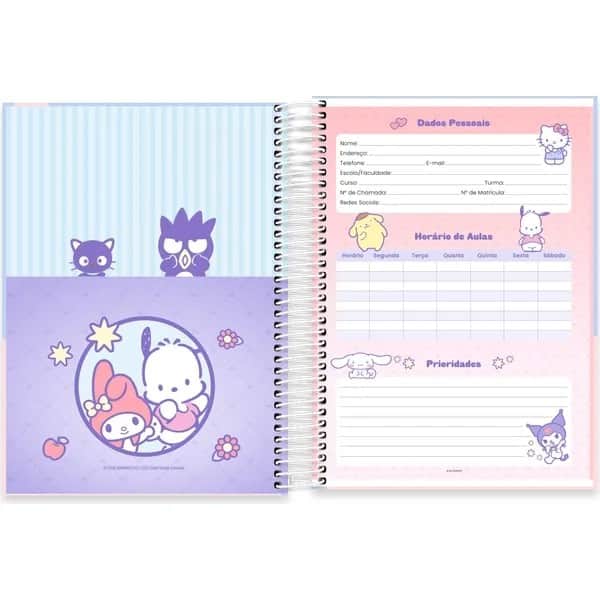 Caderno Universitário Capa Dura, 10 x 1, 160 Folhas, Hello Kitty e Amigos, 2767915, Spiral Hka - PT 1 UN