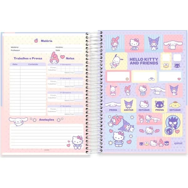 Caderno Universitário Capa Dura, 10 x 1, 160 Folhas, Hello Kitty e Amigos, 2767915, Spiral Hka - PT 1 UN