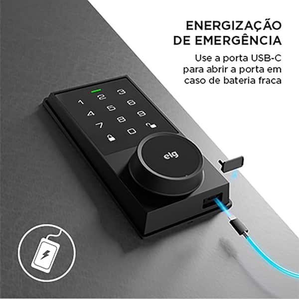 Fechadura digital com senha numérica, Preta, SCFD100PR, Elg - CX 1 UN