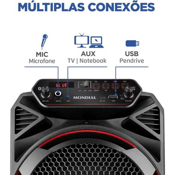 Caixa de som amplificada CM-150, 150W RMS, Bluetooth, Bivolt, Preta, 5487-01, Mondial - CX 1 UN