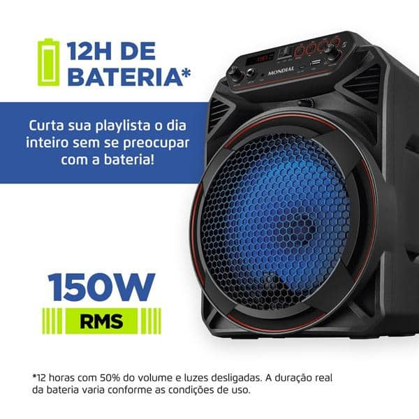 Caixa de som amplificada CM-150, 150W RMS, Bluetooth, Bivolt, Preta, 5487-01, Mondial - CX 1 UN