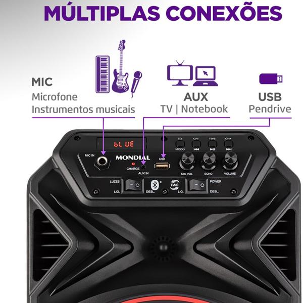 Caixa de som amplificada CM-150, 250W RMS, Bluetooth, Bivolt, Preta, 2108-01, Mondial - CX 1 UN