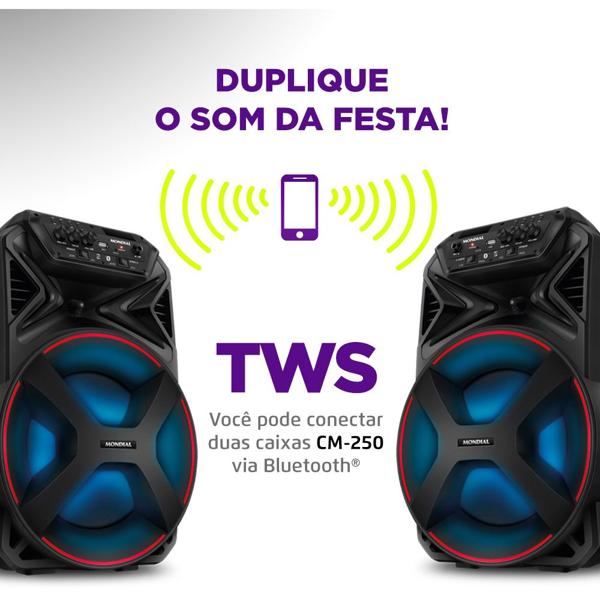 Caixa de som amplificada CM-150, 250W RMS, Bluetooth, Bivolt, Preta, 2108-01, Mondial - CX 1 UN