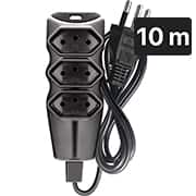 Extensão elétrica 3 tomadas, 10 metros, Preta, 59, Megatron - PT 1 UN