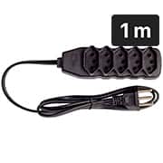 Extensão Elétrica Tripolar, 5 tomadas, 10A, 1m, 3 pinos, Preta, Force-line PT 1 UN