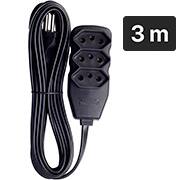 Extensão elétrica 3 tomadas, 3 pinos, cabo de 3 metros, 10A, Preto, 0180200505, Force-line - PT 1 UN Extensão elétrica 3 tomadas, 3 pinos, cabo de 3 metros, 10A, Preto, 0180200505, Force-line - PT 1 UN