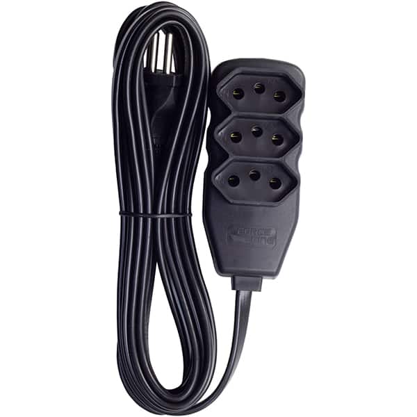 Extensão elétrica 3 tomadas, 3 pinos, cabo de 3 metros, 10A, Preto, 0180200505, Force-line - PT 1 UN Extensão elétrica 3 tomadas, 3 pinos, cabo de 3 metros, 10A, Preto, 0180200505, Force-line - PT 1 UN