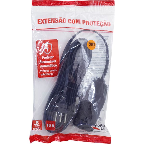Extensão elétrica 3 tomadas, 3 pinos, cabo de 5 metros, 10A, Preto, 0180200506, Force-line - PT 1 UN Extensão elétrica 3 tomadas, 3 pinos, cabo de 5 metros, 10A, Preto, 0180200506, Force-line - PT 1 UN