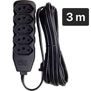 Extensão elétrica 5 tomadas, 3 pinos, cabo de 3 metros, 10A, Preto, 0180200537, Force-line - PT 1 UN