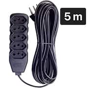 Extensão elétrica 5 tomadas, 3 pinos, cabo de 5 metros, 10A, Preto, 0180200538, Force-line - PT 1 UN