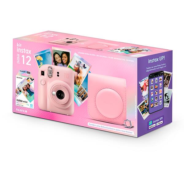 Kit Câmera instantânea Instax Mini 12 Rosa com Pack de 10 fotos e Bolsa, Fuji Film - CX 1 UN Kit Câmera instantânea Instax Mini 12 Rosa com Pack de 10 fotos e Bolsa, Fuji Film - CX 1 UN
