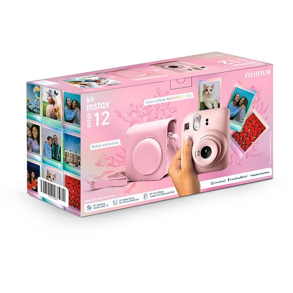 Kit Câmera instantânea Instax Mini 12 Rosa com Pack de 10 fotos e Bolsa, Fuji Film - CX 1 UN Kit Câmera instantânea Instax Mini 12 Rosa com Pack de 10 fotos e Bolsa, Fuji Film - CX 1 UN