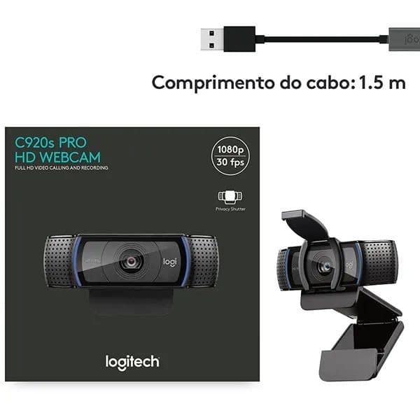 Webcam Full HD Logitech C920s com Microfone Embutido, Proteção de Privacidade, Video Widescreen 1080p - Compatível com Logitech Capture CX 1 UN