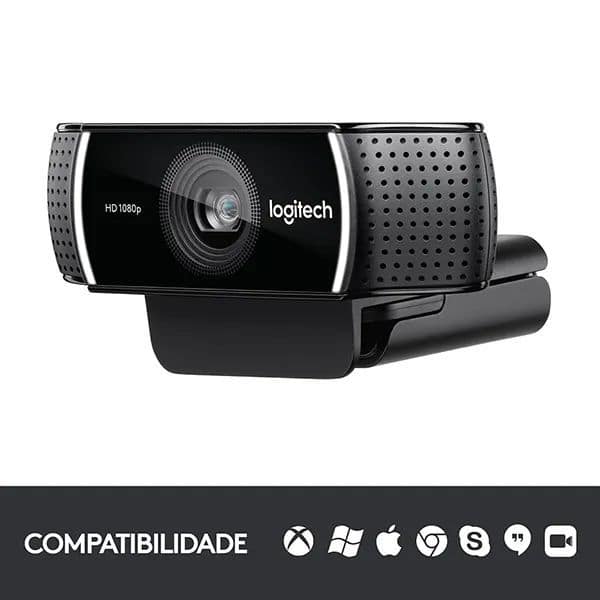 Webcam Full HD Logitech C922 Pro Stream com Microfone Embutido, 1080p e Tripé Incluso - Compatível com Logitech Capture CX 1 UN