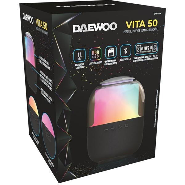 Caixa de som Vita 50, 15w, Bluetooth 5.0, USB, Preta, RGB, 04579, Daewoo - CX 1 UN