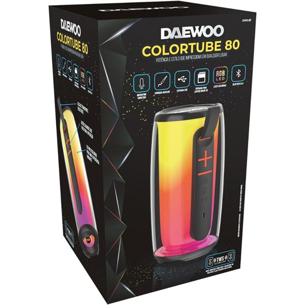 Caixa de som Colortube, 25w, Bluetooth 5.0, USB, Preta, RGB, 04580, Daewoo - CX 1 UN