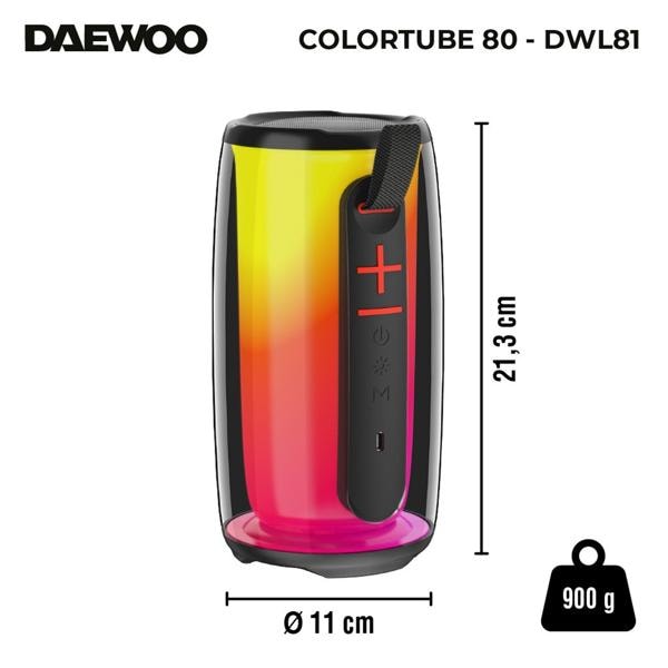 Caixa de som Colortube, 25w, Bluetooth 5.0, USB, Preta, RGB, 04580, Daewoo - CX 1 UN