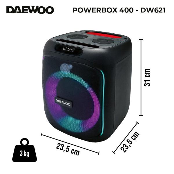 Caixa de som com microfone Powerbox 400, 90w, Bluetooth 5.0, USB, Aux, Preta, RGB, 04585, Daewoo - CX 1 UN