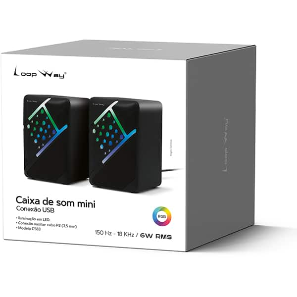 Caixa de som 6w, CS83 Mini, LED, USB, P2, Preta, Loop Way - CX 1 UN