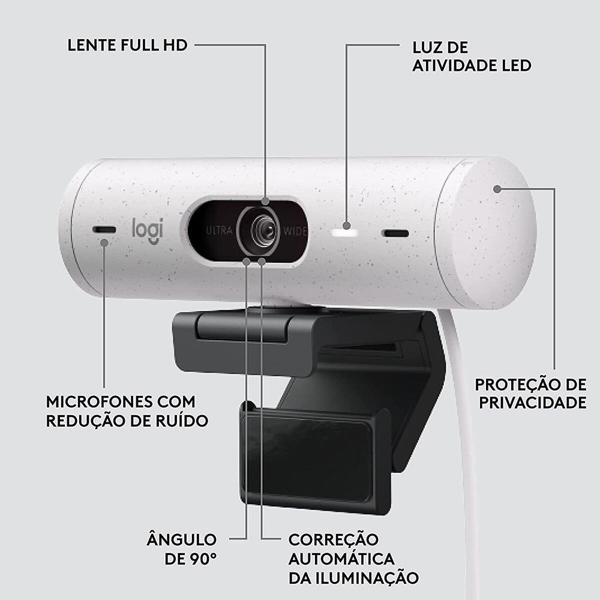 Câmera webcam Full HD 1080p, Brio 500, Branco, 960-001426, Logitech - CX 1 UN