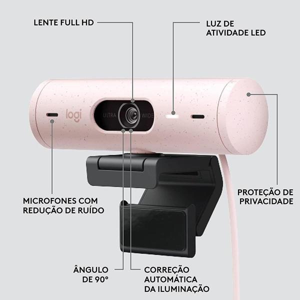 Câmera webcam Full HD 1080p, Brio 500, Rose, 960-001418, Logitech - CX 1 UN