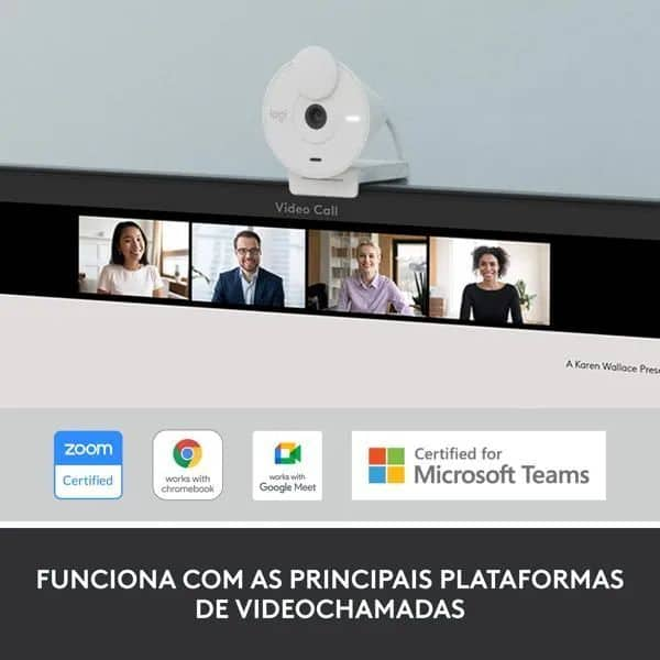 Webcam Full HD Logitech Brio 300 com Microfone com Redução de Ruído, Proteção de Privacidade e Conexão USB-C- Branco CX 1 UN