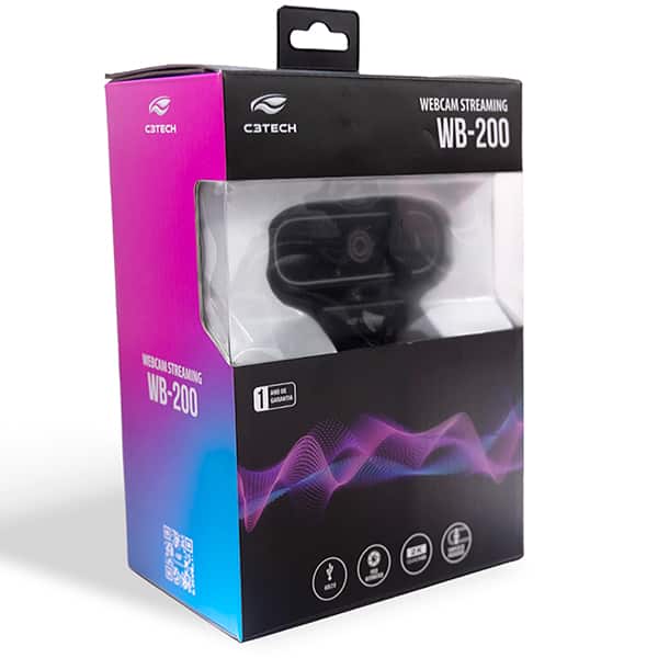 Câmera webcam QHD 2k com clipe de privacidade, Preto, WB-200BK, C3Tech - CX 1 UN
