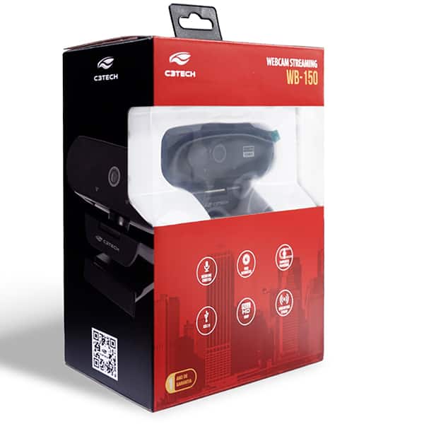 Câmera webcam Full HD 1080p, WB-150BK, Preto, C3Tech - CX 1 UN