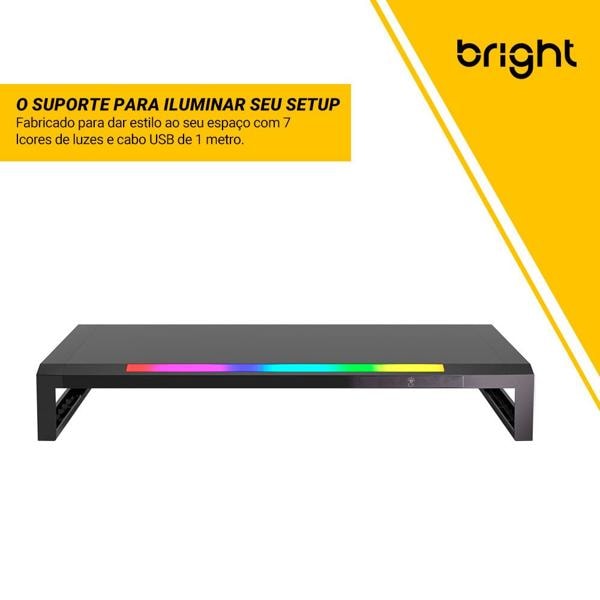 Suporte para monitor, LED com 7 cores, USB, Preto, SMN003, Bright - CX 1 UN