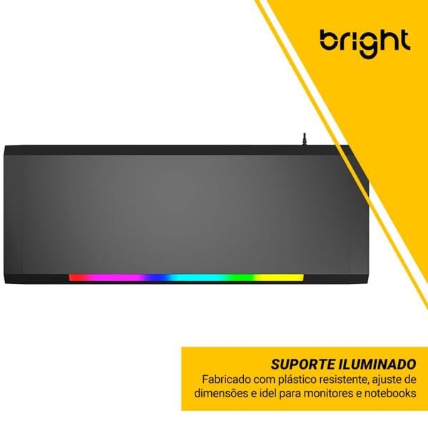 Suporte para monitor, LED com 7 cores, USB, Preto, SMN003, Bright - CX 1 UN