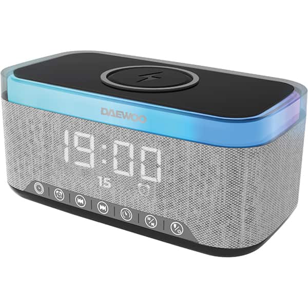 Caixa de som recarregável com relógio e carregamento por indução, 15w, Bluetooth, USB, RGB, DW300, Daewoo - CX 1 UN