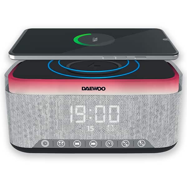 Caixa de som recarregável com relógio e carregamento por indução, 15w, Bluetooth, USB, RGB, DW300, Daewoo - CX 1 UN