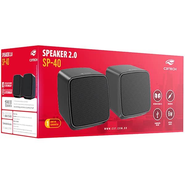 Caixa de Som 6w Mini, SP-40BK, Preta, 4040210101, C3Tech - CX 1 UN