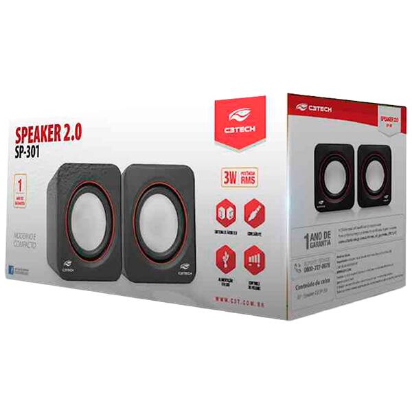 Caixa de Som 3w Mini SP-301BK, 3040206201, C3Tech - CX 1 UN