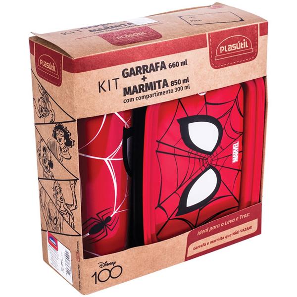 Kit escolar Homem Aranha, com garrafa e pote, 15629, Plasutil - CX 2 UN