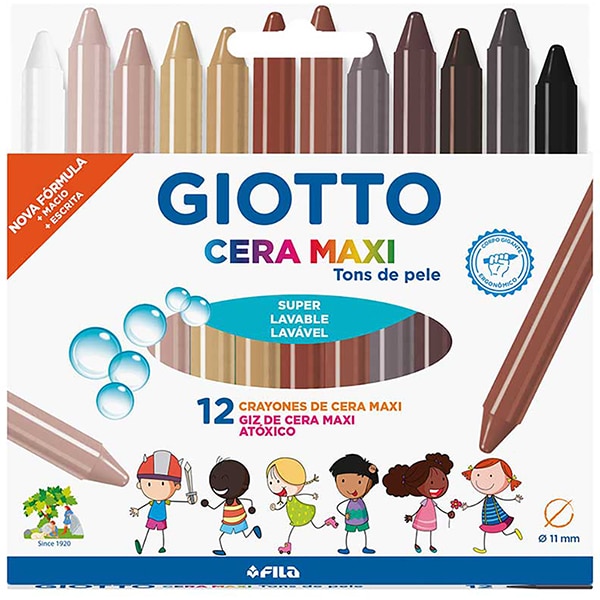 Giz de cera Gizão, Maxi, 12 Cores, Tons de pele, 202302ES, Giotto - CX 1 UN