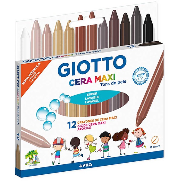 Giz de cera Gizão, Maxi, 12 Cores, Tons de pele, 202302ES, Giotto - CX 1 UN