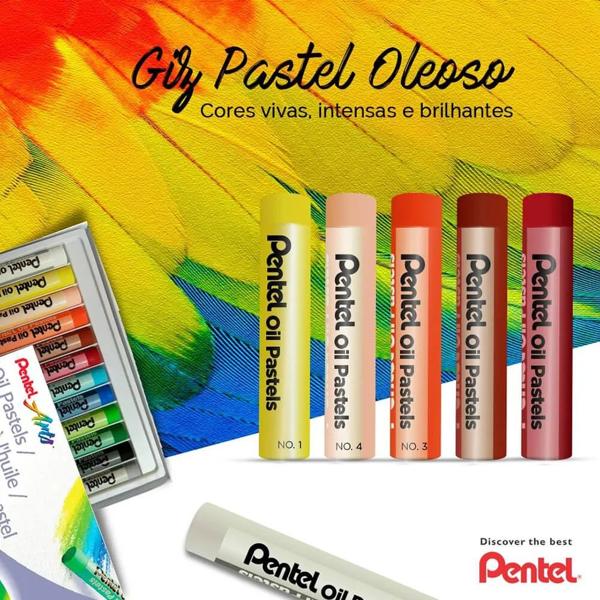 Giz de Cera Pastel Oleoso com 12 Cores PHN-12 - Pentel - CX 1 UN