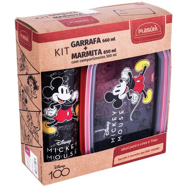 Kit Escolar Disney Mickey Mouse, Com Garrafa E Pote, 15635, Plasutil - CX 2 UN