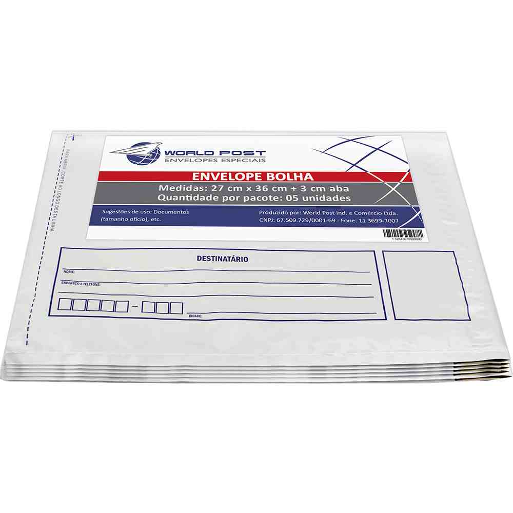 Envelope plástico de segurança 270x360 bolha adesivo World Post PT 5 UN
