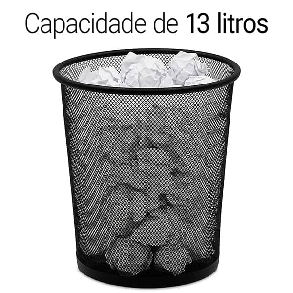 Cesto p/lixo 13l redondo aramado preto B83515 Spiral Office PT 1 UN