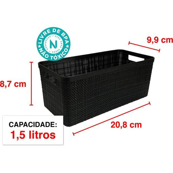 Cesto plástico juta alongado P preto 1.5l, 256/P, Nitron - PT 1 UN