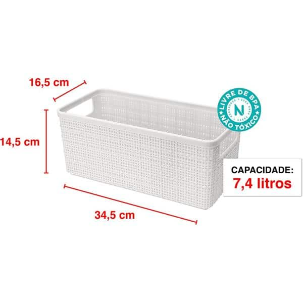 Cesto plástico juta alongado G branco 7.6l, 258/B, Nitron - PT 1 UN