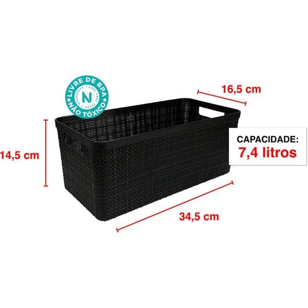 Cesto plástico juta alongado G preto 7.6l, 258/P, Nitron - PT 1 UN