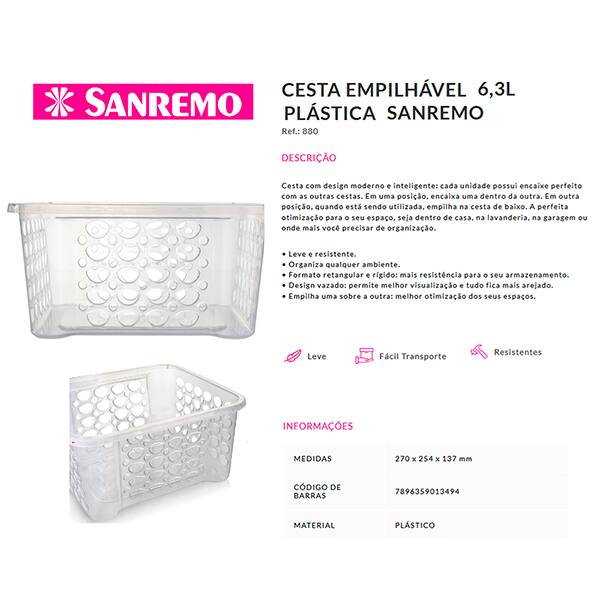 Cesto plástico vazado 6,3L  880 Sanremo CX 1 UN