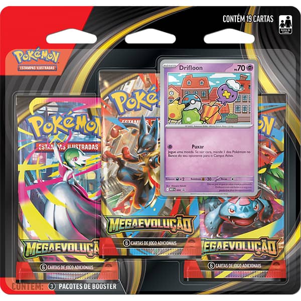 Jogo de cartas, Triple Pack Pokémon TCG, Megaevolução, 35657, Copag - BT 3 UN