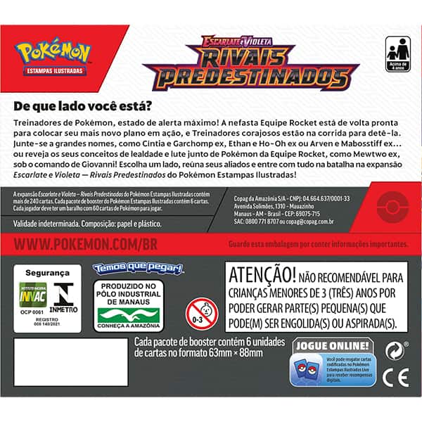 Booster Pokémon TCG, Pokémon Rivais Predestinados, 35554, Copag - Pacote com 6 cartas cada - PT 1 UN