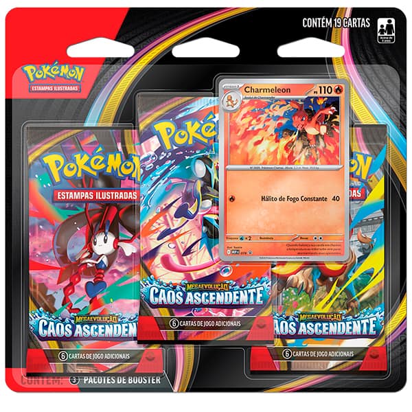 Jogo de cartas, Triple Pack Pokémon TCG, Caos Ascendente, 36928, Copag  - BT 3 UN